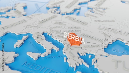 Wallpaper Mural Serbia highlighted on a white simplified 3D world map. Digital 3D render. Torontodigital.ca