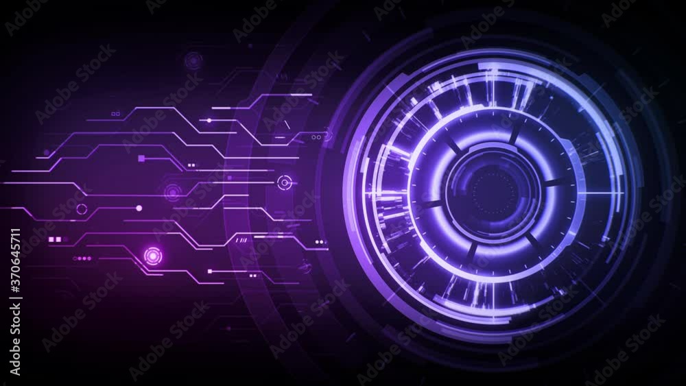 Futuristic core hud concept with electronic circuit. Technology background with abstract dashboard in a cyber space. Seamless loop.
