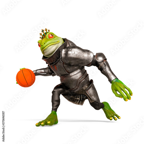 lord frog is playing basketball in white background pose two photo