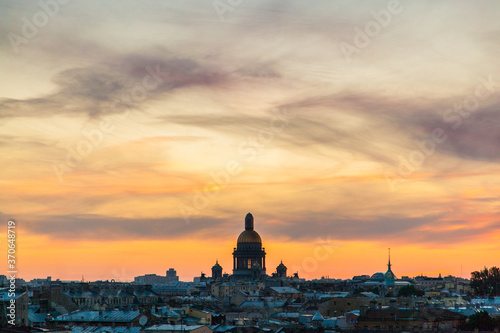 Saint Petersburg suset cityscape with dome of Saint Isaac s cathedral