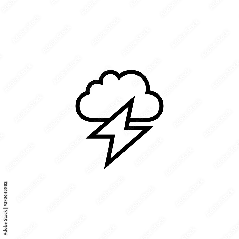 Thunder storm icon in black line style icon, style isolated on white background Thunder storm icon in black line style icon, style isolated on white background