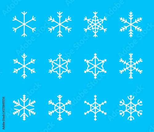 Snowflake thin line icons set. Outline web sign kit of snow. Winter linear icon collection as crystal, hexagon, ice, snowy pattern. Editable stroke without fill.