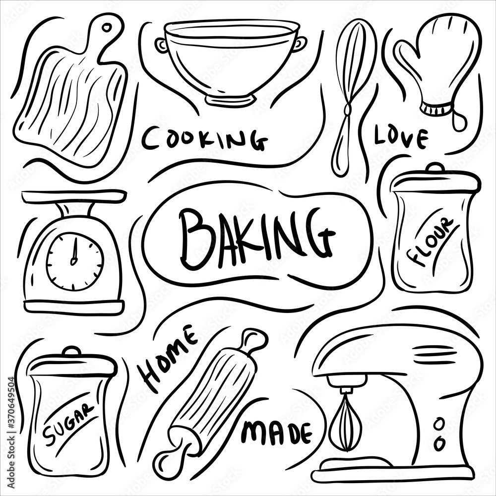 Baking Doodle Icon set vector illustration, Trendy sketching - hand drawn doodle concept
