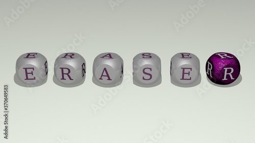 ERASER text of cubic individual letters. 3D illustration. pencil and background