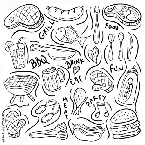 Barbecue - BBQ doodles vector illustration with hand drawn vector, New, trendy and cute design 
