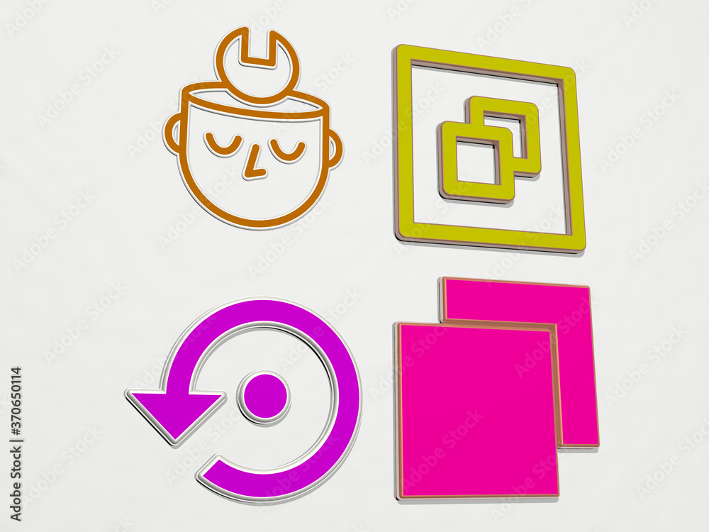 RESTORE 4 icons set. 3D illustration. line and repair RESTORE 4 icons set. 3D illustration. line and repair
