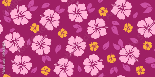 Hibiscus Pattern | Repeating Tropical Design | Vector Tiki Print | Seamless Hawaiian Style