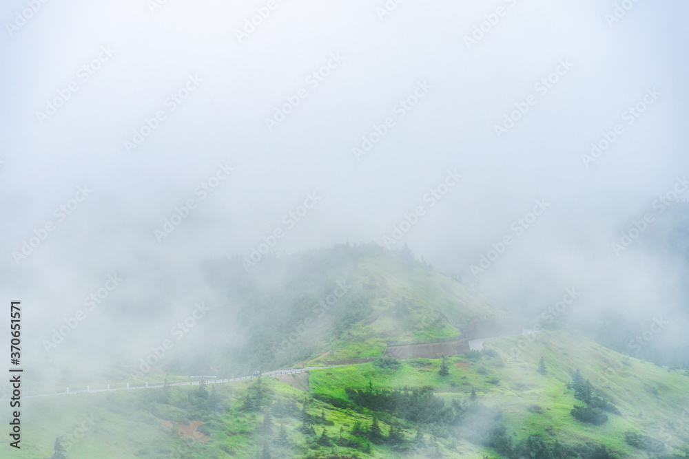 【志賀草津高原道路】霧中の山岳風景