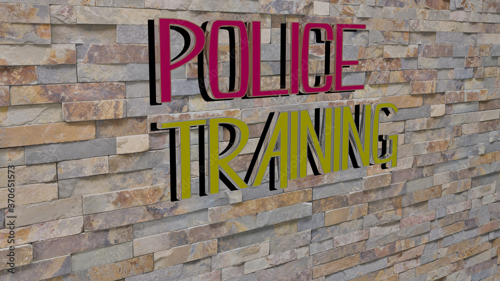 police training text on textured wall. 3D illustration. editorial and car police training text on textured wall. 3D illustration. editorial and car