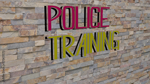 police training text on textured wall. 3D illustration. editorial and car