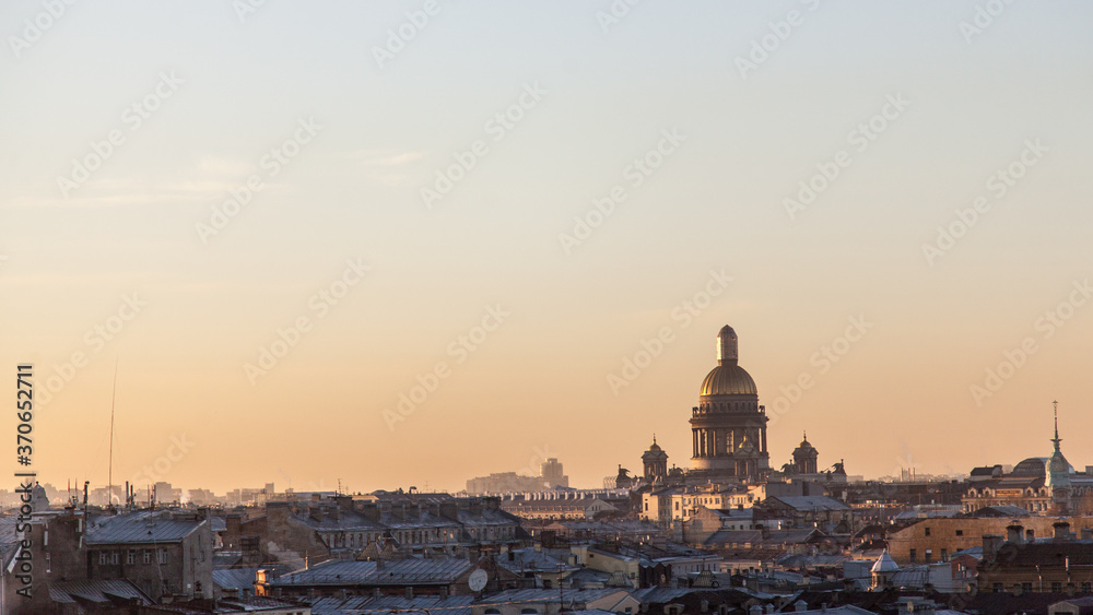 Saint Petersburg suset cityscape with dome of Saint Isaac's cathedral