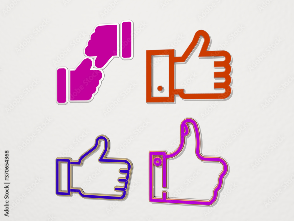THUMBS UP 4 icons set. 3D illustration. thumbs-up and background THUMBS UP 4 icons set. 3D illustration. thumbs-up and background