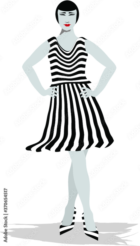 Illustration of a Girl in a Striped Dress