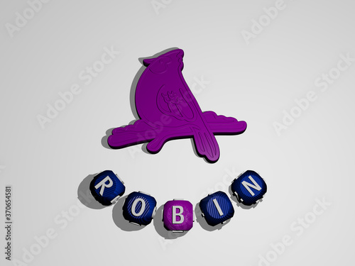 Bilde på lerret ROBIN text around the 3D icon. 3D illustration. bird and american