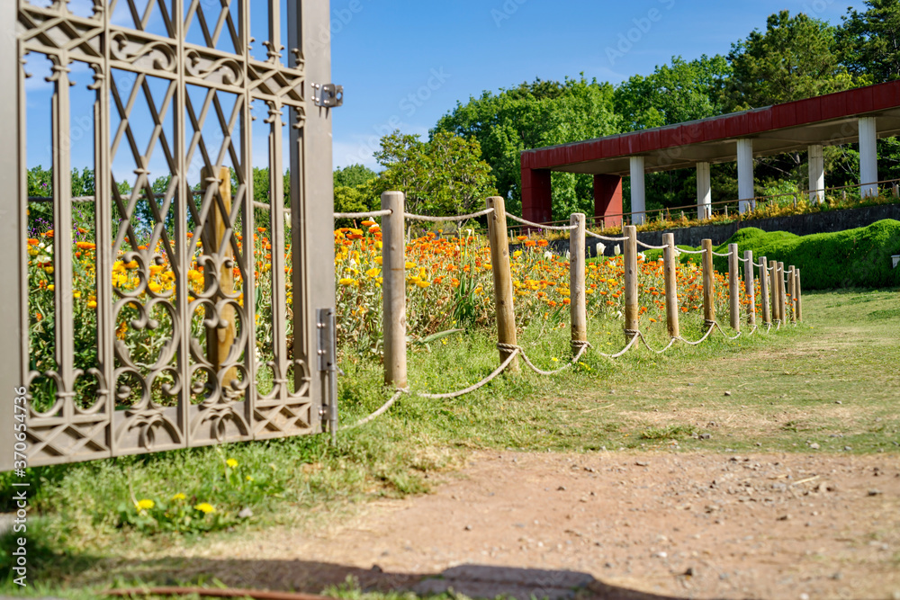 Fototapeta premium 大阪・服部緑地の円形花壇と展望デッキ
