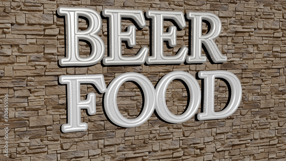 beer food text on textured wall. 3D illustration. alcohol and background beer food text on textured wall. 3D illustration. alcohol and background