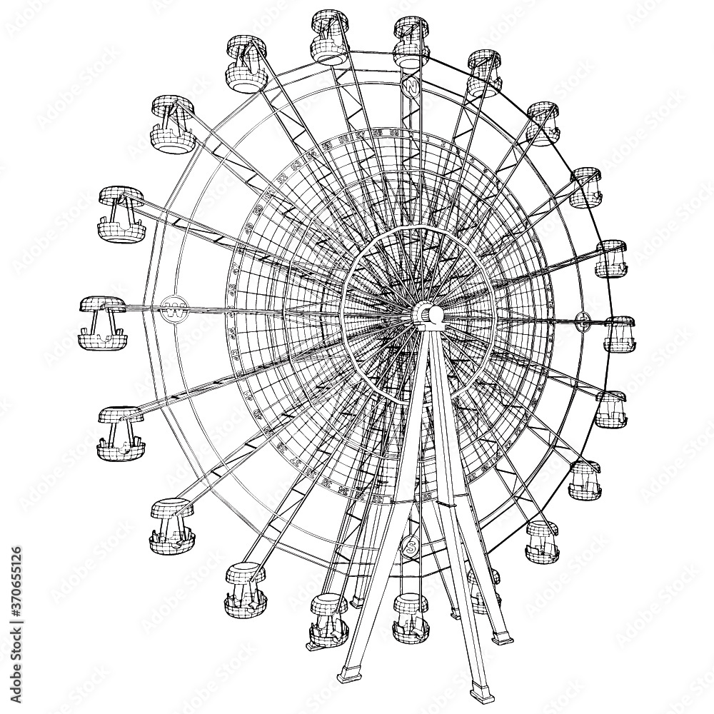 Carousel With Compass Vector. Illustration Isolated On White Background. A Vector Illustration Of Carousel Structure Background.