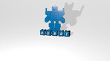 robot 3D icon object on text of cubic letters. 3D illustration. artificial and background