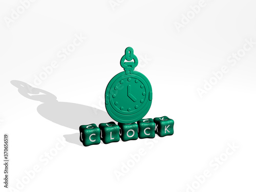 CLOCK 3D icon on cubic text. 3D illustration. background and alarm