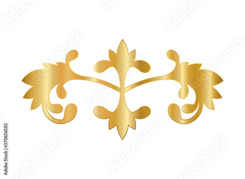 gold ornament in curved flower with leaves shaped design of Decorative element theme Vector illustration