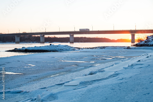 Wallpaper Mural Bridge over the Bureya river at sunset Torontodigital.ca