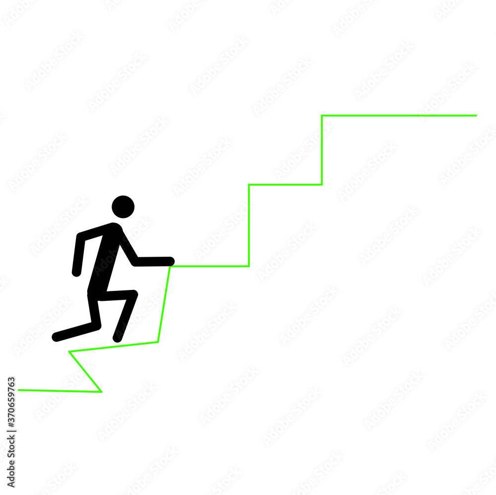 Sketch stick man climbs up a steep staircase. Businessman. Way to success. Sketch stick man climbs up a steep staircase. Businessman. Way to success.
