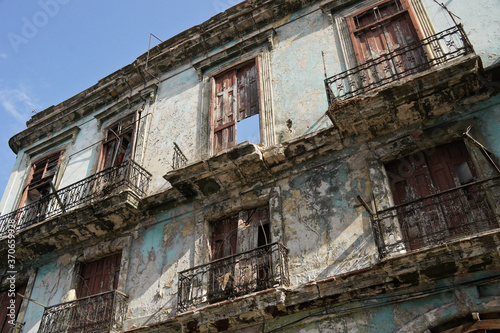 Abandoned, crumbling apartment building in a severe state of decay and disrepair, Habana Vieja (Old Havana), Cuba