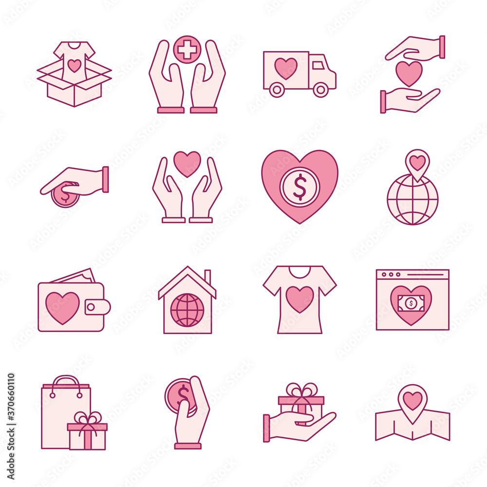 line and fill style icons collection design of Charity and donation theme Vector illustration line and fill style icons collection design of Charity and donation theme Vector illustration