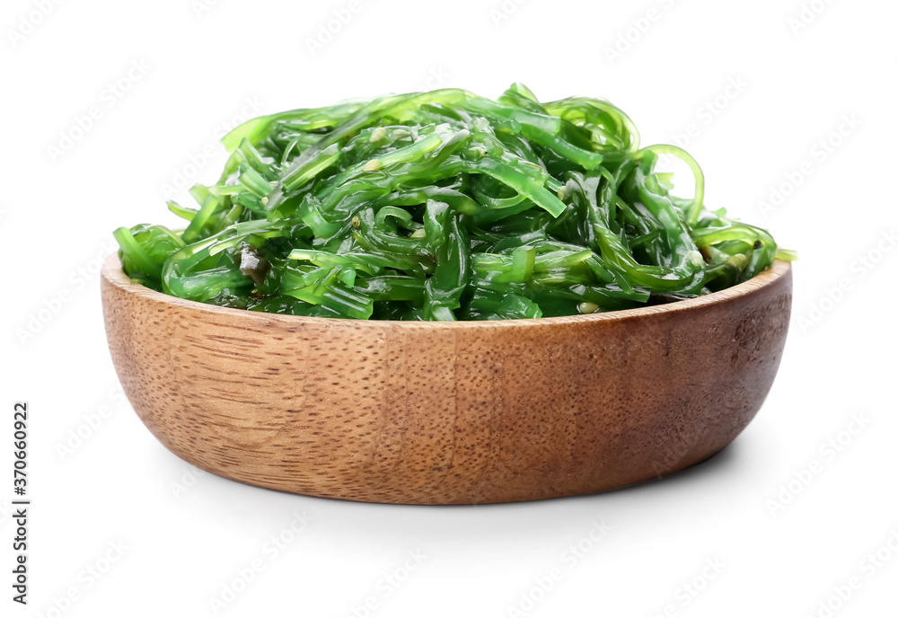 Bowl with tasty seaweed salad on white background Bowl with tasty seaweed salad on white background