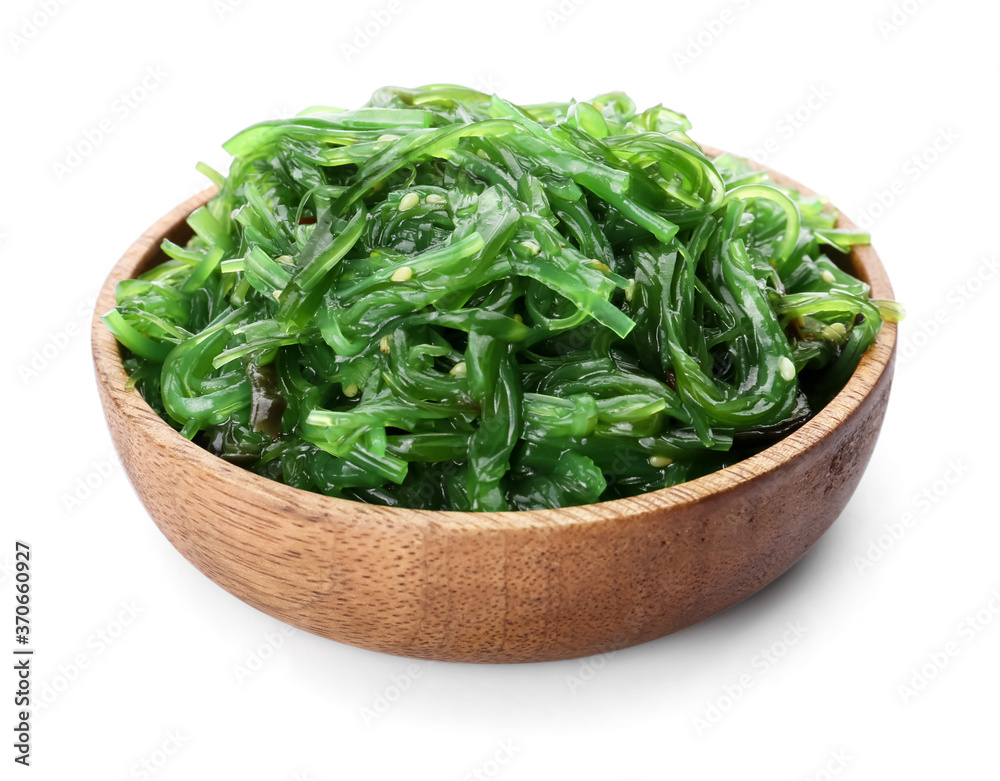 Bowl with tasty seaweed salad on white background Bowl with tasty seaweed salad on white background
