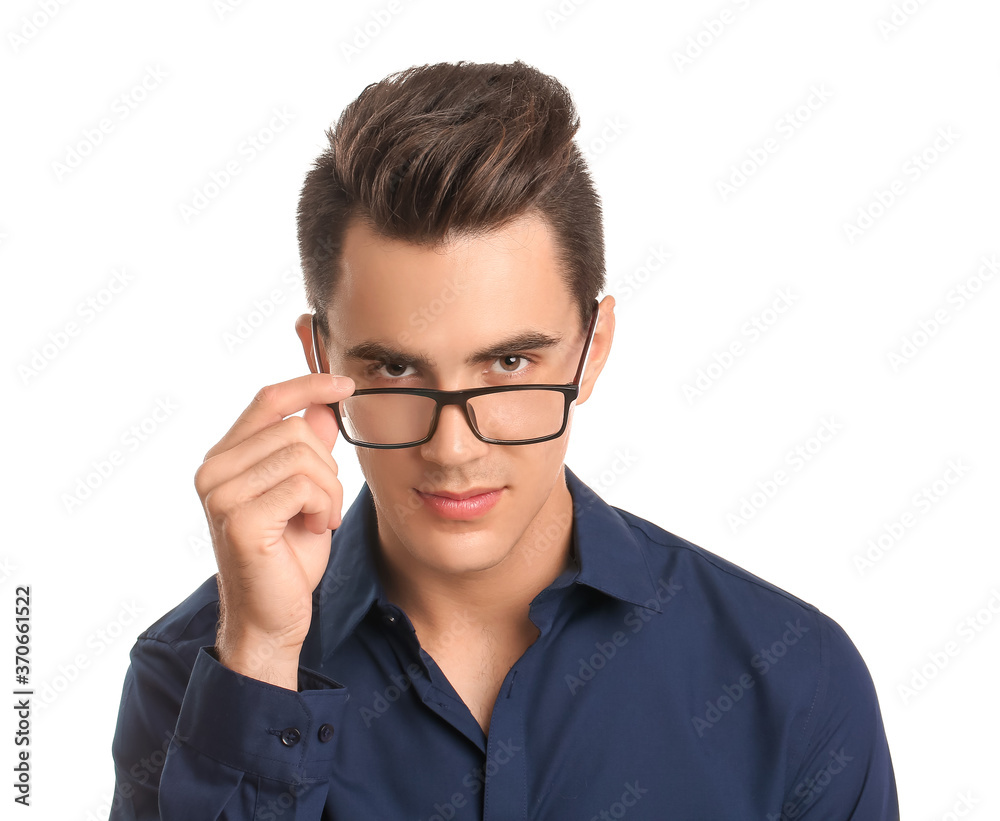 Handsome man with stylish hairdo on white background Handsome man with stylish hairdo on white background