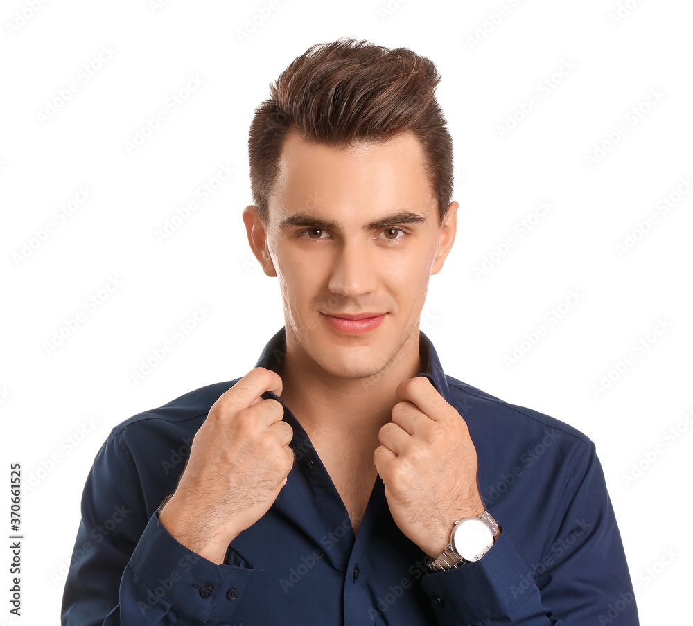 Handsome man with stylish hairdo on white background Handsome man with stylish hairdo on white background