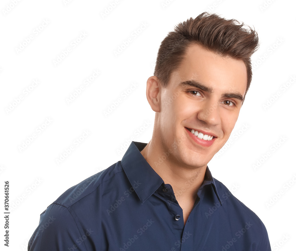 Handsome man with stylish hairdo on white background Handsome man with stylish hairdo on white background