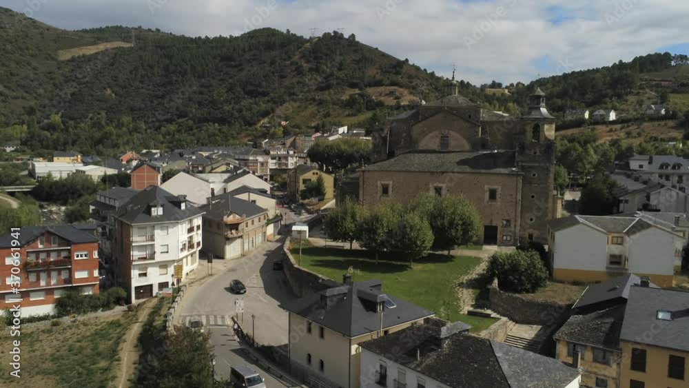 Villafranca del Bierzo, village in El Camino de Santiago. Leon Galicia,Spain. Aerial Drone Footage Villafranca del Bierzo, village in El Camino de Santiago. Leon Galicia,Spain. Aerial Drone Footage