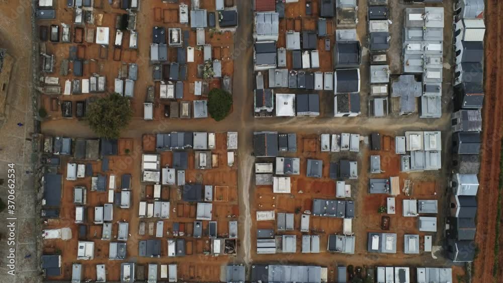 Cemetery in Villafranca del Bierzo. El Camino de Santiago. Leon,Spain. Aerial Drone Footage Cemetery in Villafranca del Bierzo. El Camino de Santiago. Leon,Spain. Aerial Drone Footage