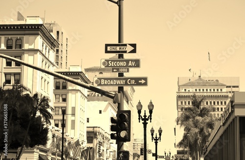 Black and white street signs 