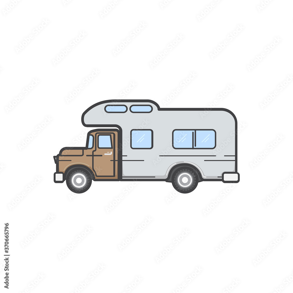 Camping icon vector, camper truck illustration