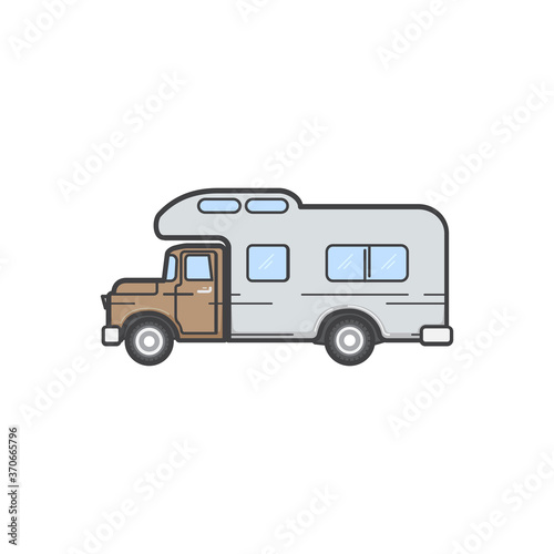 Camping icon vector, camper truck illustration