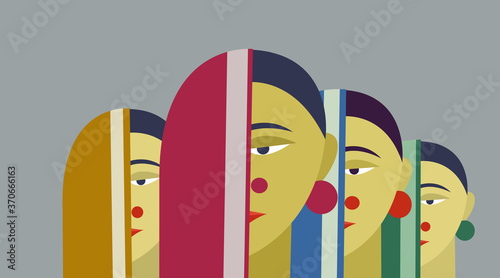 Illustration of traditional Indian rural women