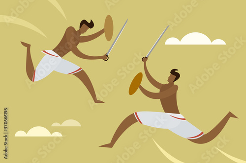 Illustration of People performing  South Indian martial arts photo