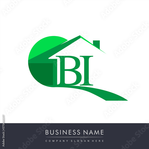 initial logo BI with house icon, business logo and property developer.