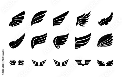 Fototapeta Naklejka Na Ścianę i Meble -  icon set of wings and falcon wings, silhouette style