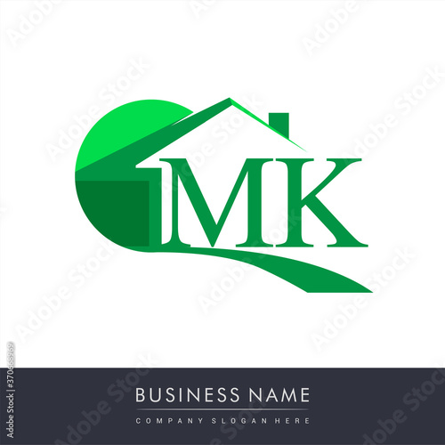 initial logo MK with house icon, business logo and property developer.