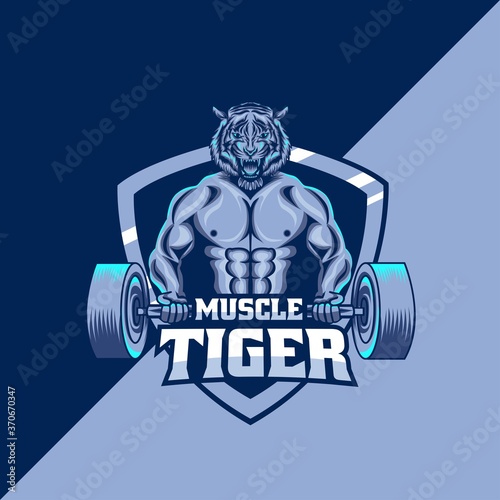 Muscle Tiger mascot logo template. perfect for gaming, streamer logo, t-shirt/apparel, merchandise, pin design, etc