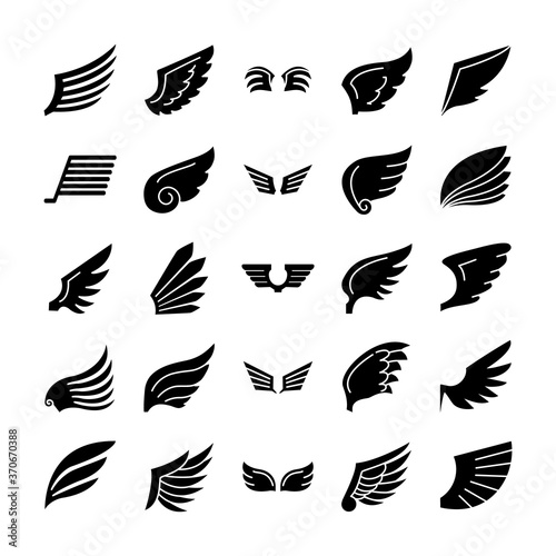 icon set of wings and falcon wings  silhouette style