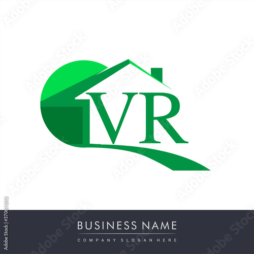 initial logo VR with house icon, business logo and property developer.