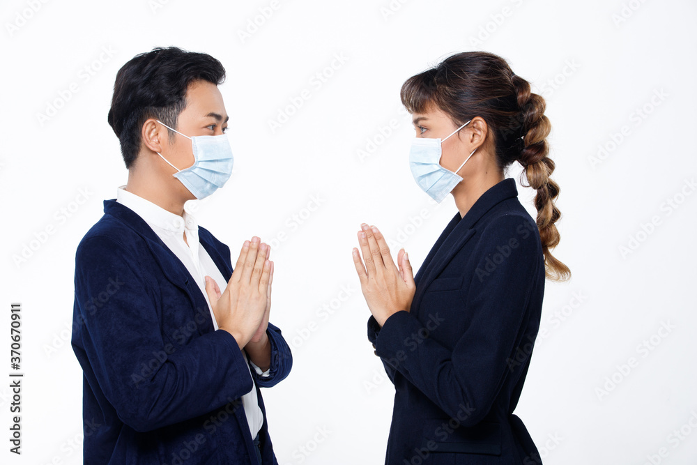 woman wear protective face surgical mask and protect covid virus woman wear protective face surgical mask and protect covid virus
