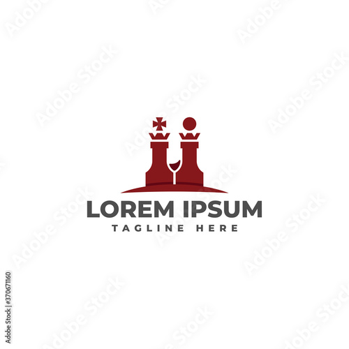Chess King and Queen Wine Logo Vector Icon Illustration