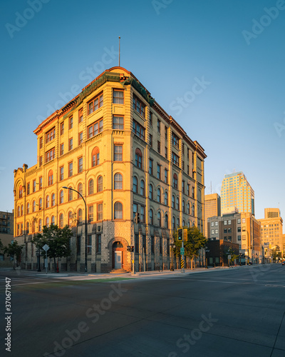 An old building in downtown Winnipeg, Manitoba (Canada) during golden hour