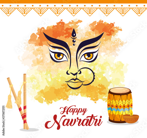 happy navratri celebration poster with face of durga vector illustration design